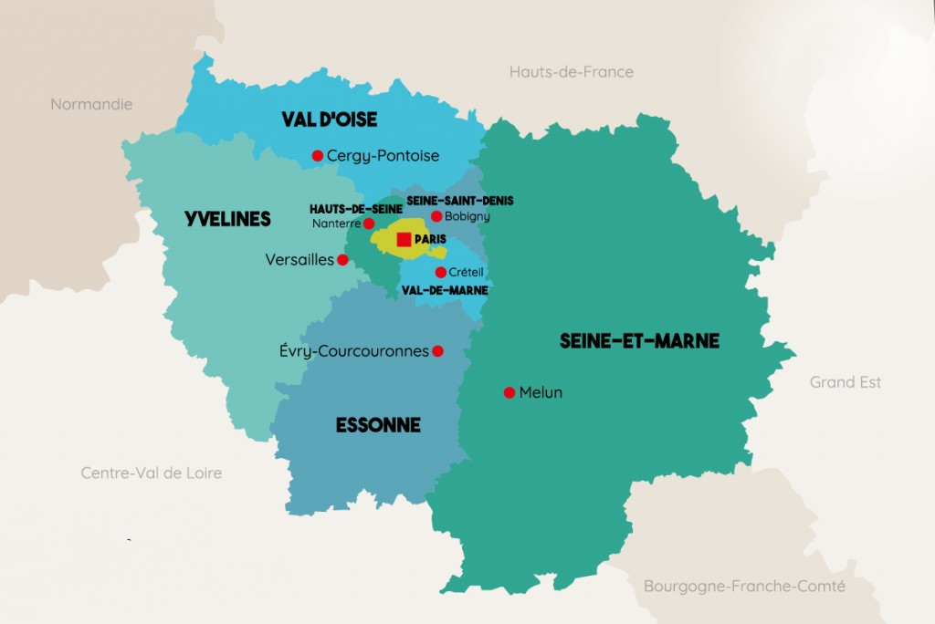 Carte des zones d'intervention en Île-de-France